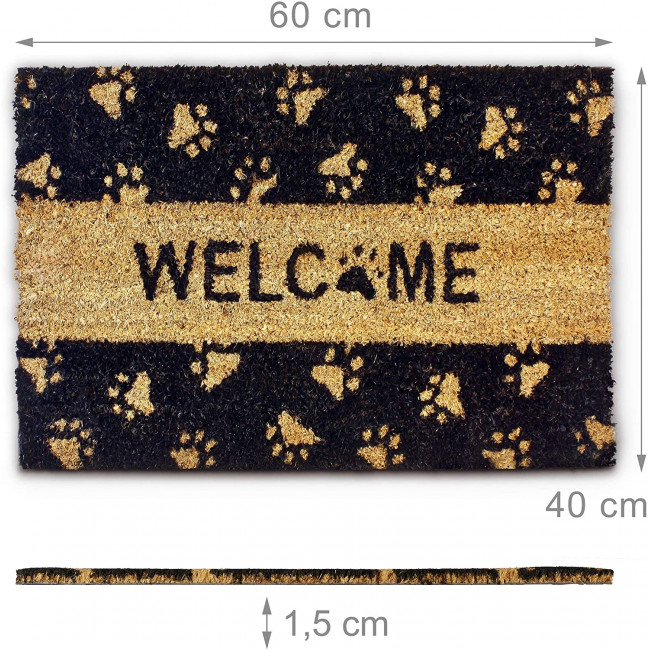 Relaxdays Χαλάκι Πόρτας από Κοκοφοίνικα Design Welcome - 60 x 40 x 1,5 cm - Brown / Black - 4052025032180