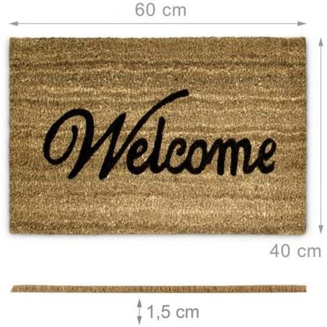 Relaxdays Χαλάκι Πόρτας από Κοκοφοίνικα Design Welcome - 60 x 40 cm - Brown / Black - 4052025139384