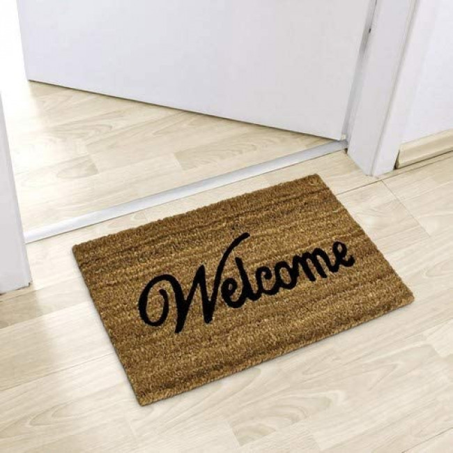 Relaxdays Χαλάκι Πόρτας από Κοκοφοίνικα Design Welcome - 60 x 40 cm - Brown / Black - 4052025139384