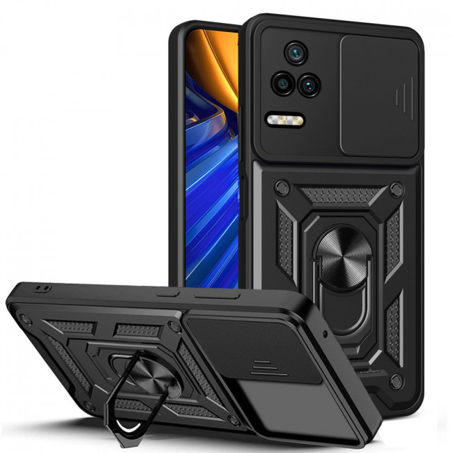 Tech-Protect Xiaomi Poco F4 5G Camshield Pro Σκληρή Θήκη με Πλαίσιο Σιλικόνης και Δαχτυλίδι Συγκράτησης - Black