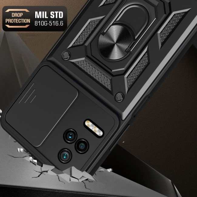 Tech-Protect Xiaomi Poco F4 5G Camshield Pro Σκληρή Θήκη με Πλαίσιο Σιλικόνης και Δαχτυλίδι Συγκράτησης - Black