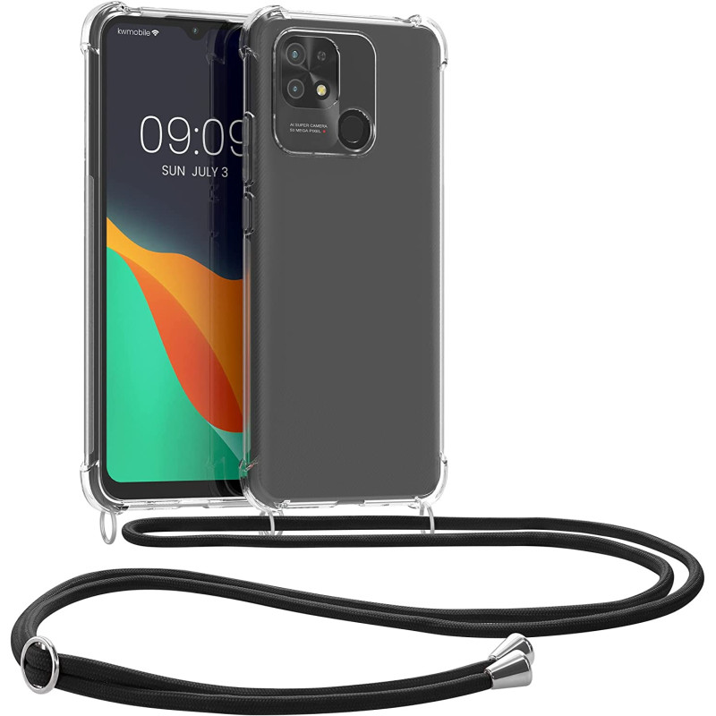 KW Xiaomi Redmi 10C Θήκη Σιλικόνης TPU με Λουράκι - Διάφανη / Black - 59234.01