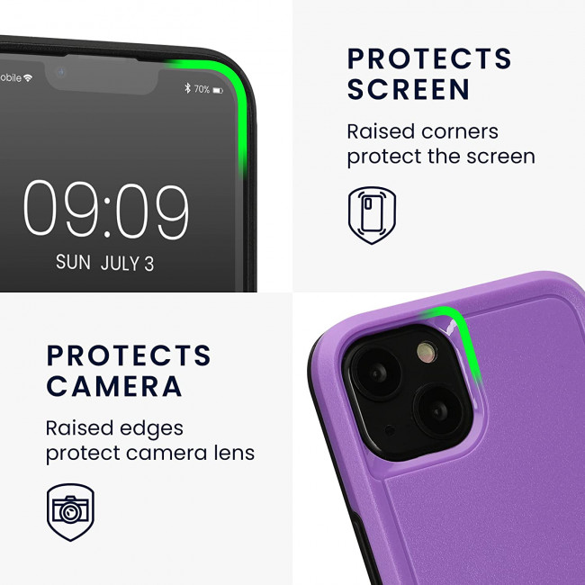 KW iPhone 13 Shockproof Hybrid Σκληρή Θήκη με Πλαίσιο Σιλικόνης TPU - Lavender / Black - 59198.108