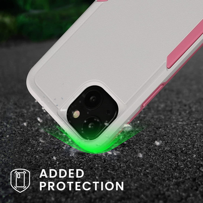 KW iPhone 13 Shockproof Hybrid Σκληρή Θήκη με Πλαίσιο Σιλικόνης TPU - White / Pink - 59198.02