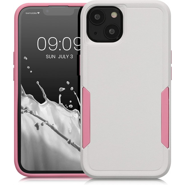 KW iPhone 13 Shockproof Hybrid Σκληρή Θήκη με Πλαίσιο Σιλικόνης TPU - White / Pink - 59198.02