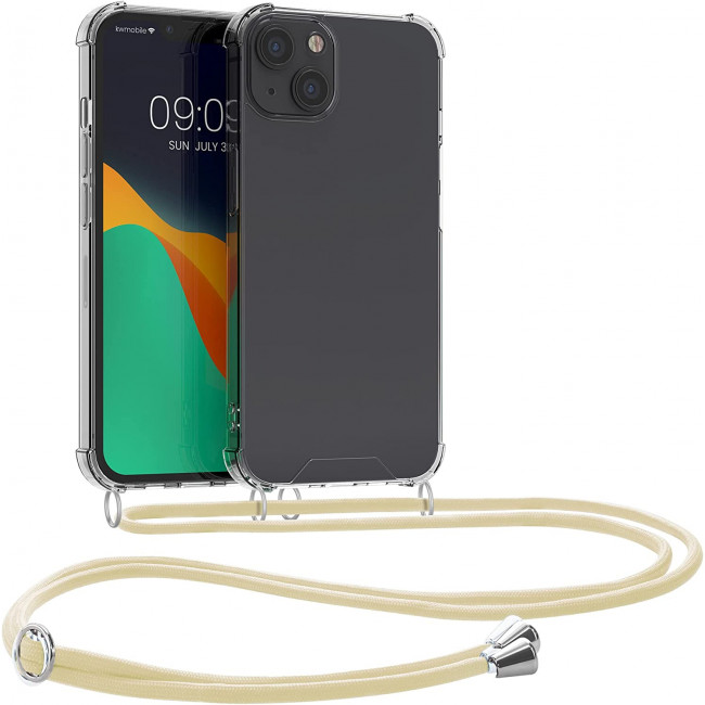 KW iPhone 13 Θήκη Σιλικόνης TPU με Λουράκι - Διάφανη / Yellow - 55949.158