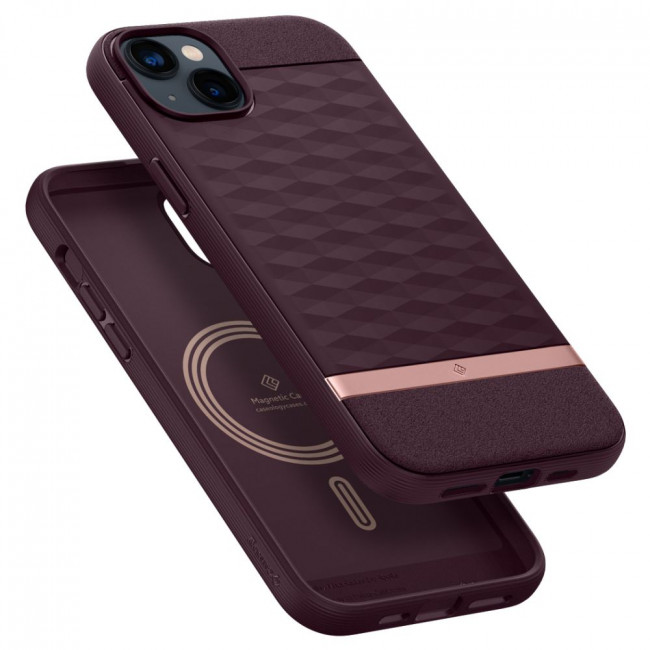 Caseology iPhone 14 Plus / iPhone 15 Plus Parallax Mag Θήκη Σιλικόνης με Σκληρό Πλαίσιο και MagSafe - Burgundy