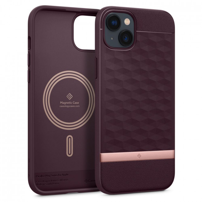 Caseology iPhone 14 Plus / iPhone 15 Plus Parallax Mag Θήκη Σιλικόνης με Σκληρό Πλαίσιο και MagSafe - Burgundy