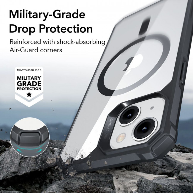 ESR iPhone 14 Plus / iPhone 15 Plus Air Armor Halolock Σκληρή Θήκη με Πλαίσιο Σιλικόνης και MagSafe - Διάφανη / Black