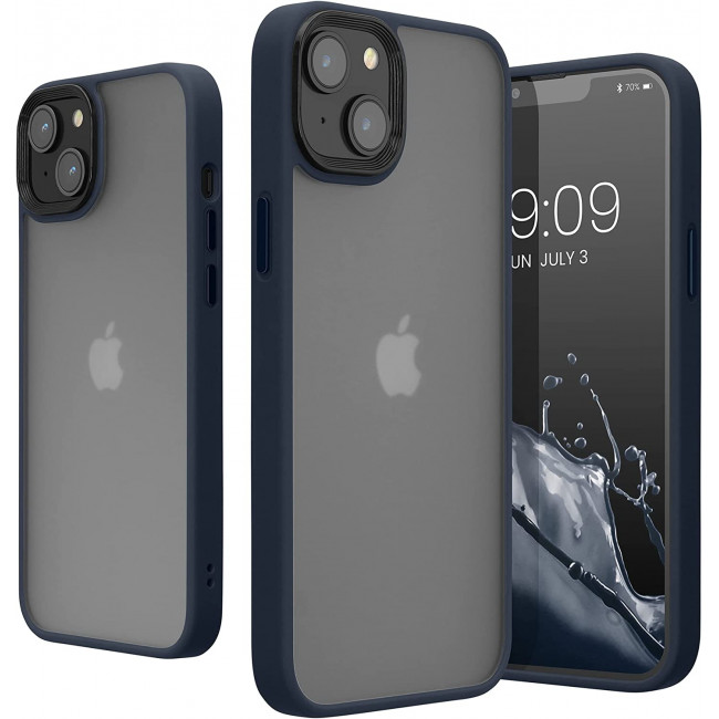 KW iPhone 14 Σκληρή Θήκη με Πλαίσιο Σιλικόνης - Dark Blue / Matte Διάφανη - 59089.17