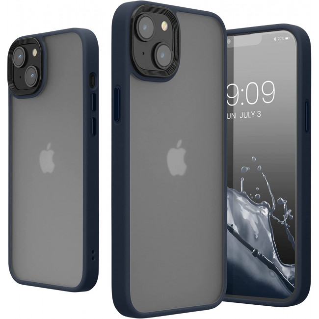 KW iPhone 14 Plus Σκληρή Θήκη με Πλαίσιο Σιλικόνης - Dark Blue / Matte Διάφανη - 59090.17