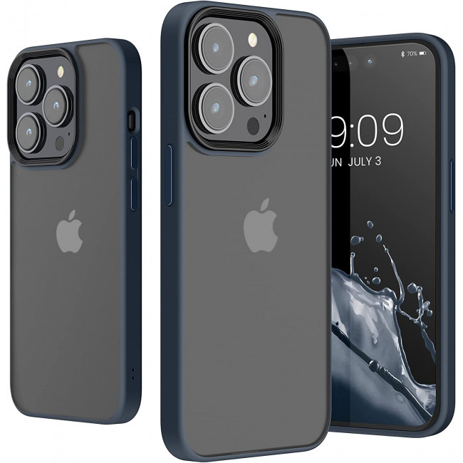 KW iPhone 14 Pro Σκληρή Θήκη με Πλαίσιο Σιλικόνης - Dark Blue / Matte Διάφανη - 59091.17