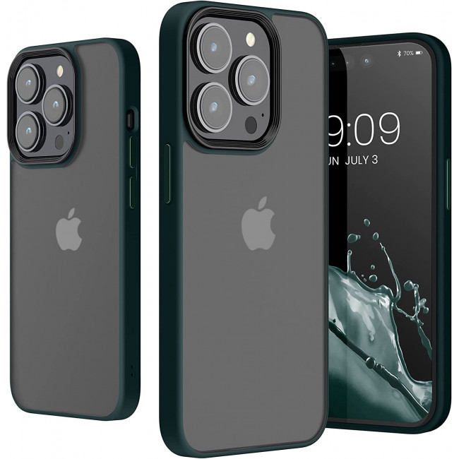 KW iPhone 14 Pro Σκληρή Θήκη με Πλαίσιο Σιλικόνης - Dark Green / Matte Διάφανη - 59091.80