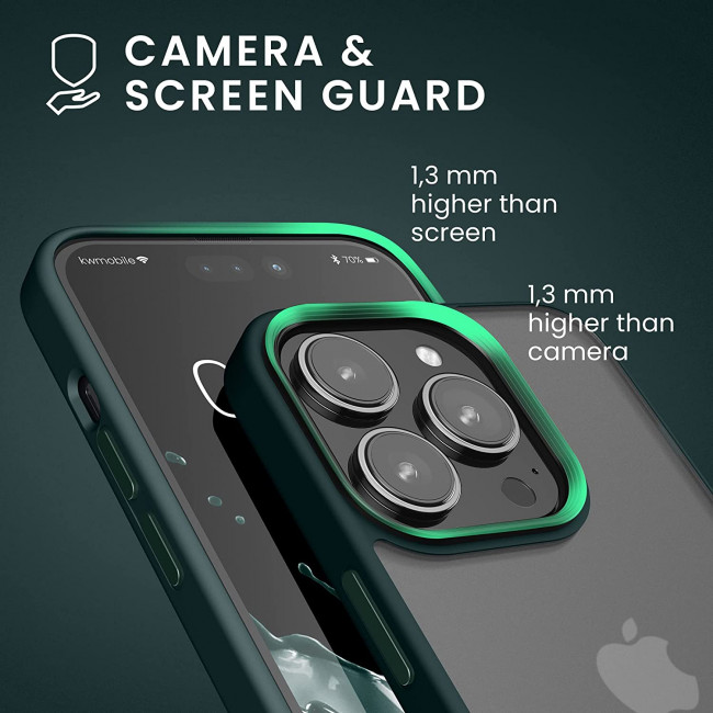 KW iPhone 14 Pro Σκληρή Θήκη με Πλαίσιο Σιλικόνης - Dark Green / Matte Διάφανη - 59091.80