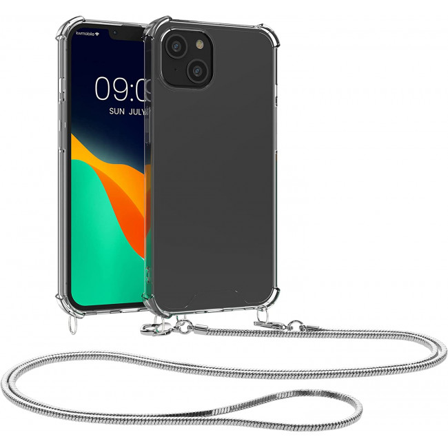 KW iPhone 14 Plus Θήκη Σιλικόνης TPU με Μεταλλικό Λουράκι - Διάφανη / Silver - 59103.35