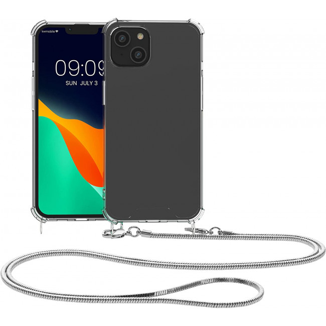 KW iPhone 14 Plus Θήκη Σιλικόνης TPU με Μεταλλικό Λουράκι - Διάφανη / Silver - 59103.35