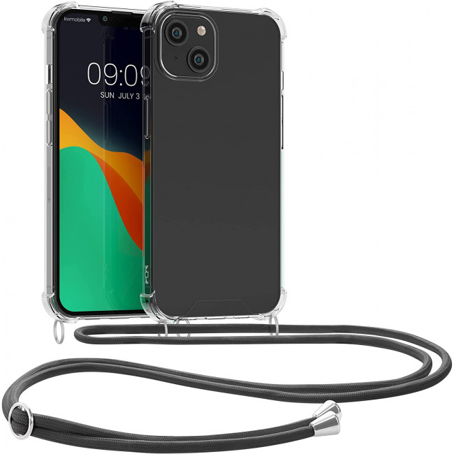 KW iPhone 14 Plus Θήκη Σιλικόνης TPU με Λουράκι - Διάφανη / Grey - 59109.22