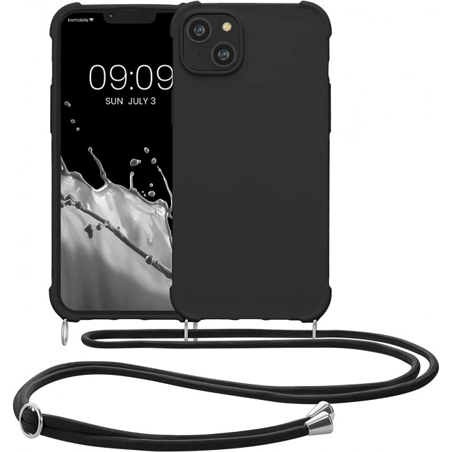 KW iPhone 14 Plus Θήκη Σιλικόνης TPU με Λουράκι - Black - 59117.01