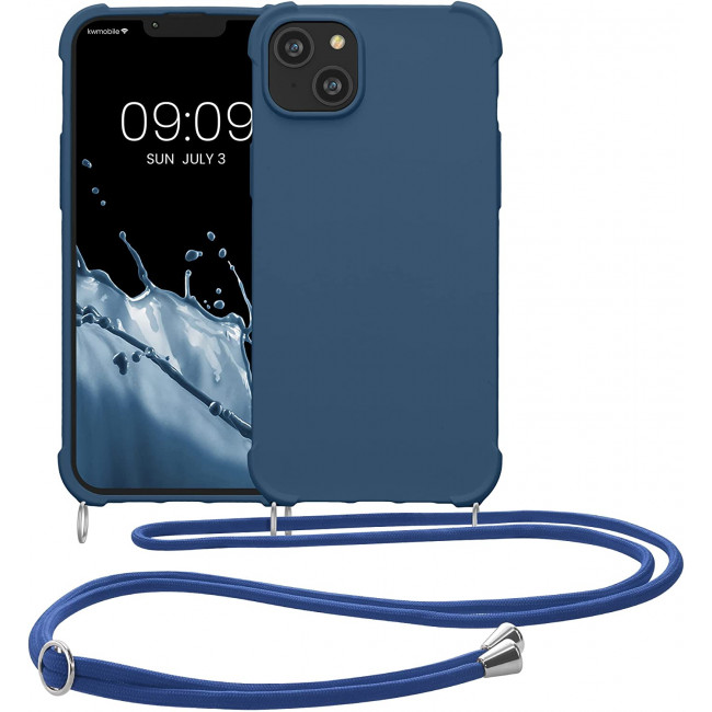 KW iPhone 14 Plus Θήκη Σιλικόνης TPU με Λουράκι - Dark Blue - 59117.17