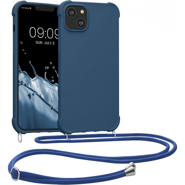 KW iPhone 14 Plus Θήκη Σιλικόνης TPU με Λουράκι - Dark Blue - 59117.17