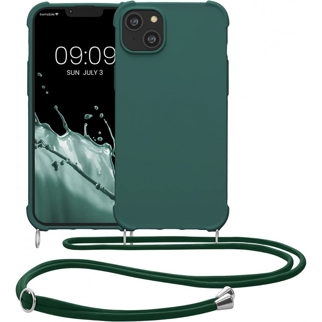 KW iPhone 14 Plus Θήκη Σιλικόνης TPU με Λουράκι - Dark Green - 59117.80