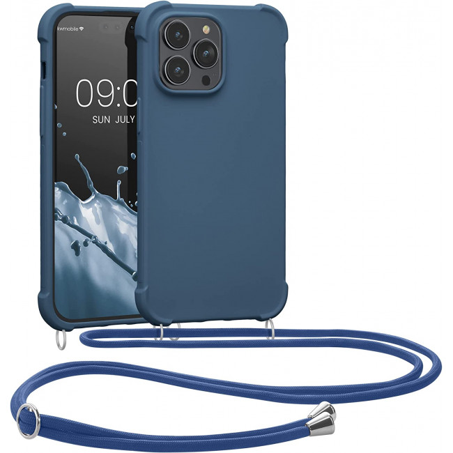 KW iPhone 14 Pro Max Θήκη Σιλικόνης TPU με Λουράκι - Dark Blue - 59119.17