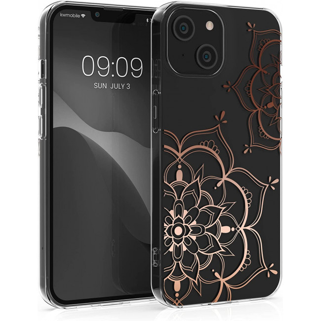 KW iPhone 14 Θήκη Σιλικόνης TPU Design Flower Twins - Διάφανη / Rose Gold - 59204.03