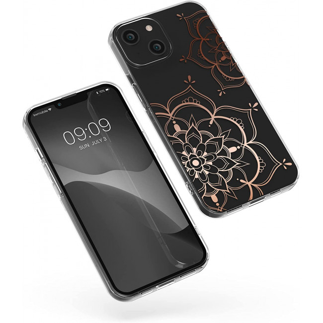 KW iPhone 14 Θήκη Σιλικόνης TPU Design Flower Twins - Διάφανη / Rose Gold - 59204.03