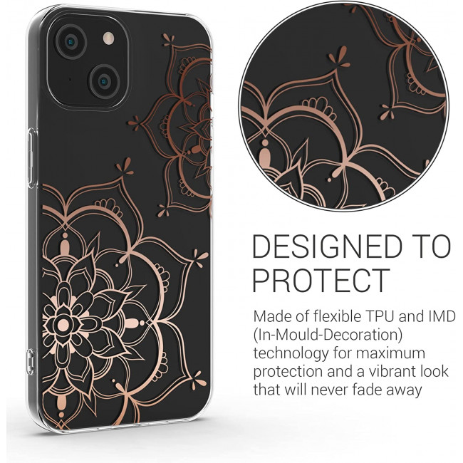 KW iPhone 14 Θήκη Σιλικόνης TPU Design Flower Twins - Διάφανη / Rose Gold - 59204.03