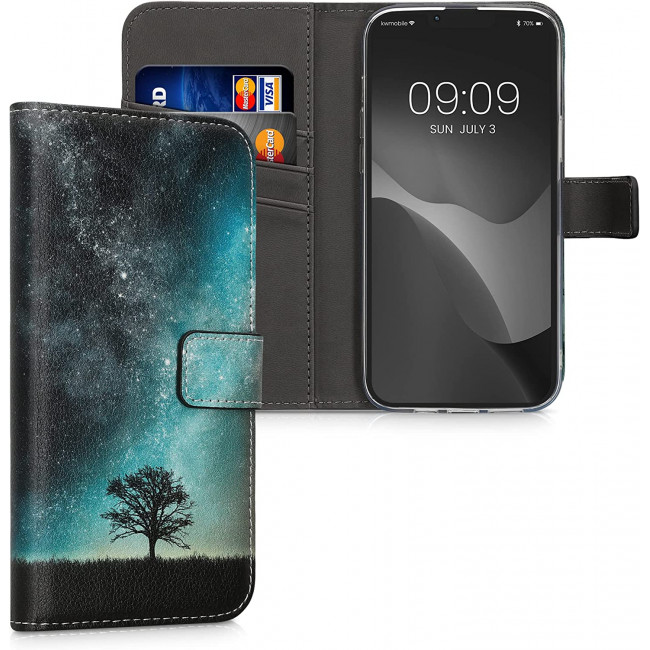 KW iPhone 14 Plus Θήκη Πορτοφόλι Stand - Design Cosmic Nature - Blue / Grey / Black - 59209.01