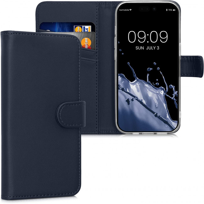 KW iPhone 14 Pro Θήκη Πορτοφόλι Stand - Dark Blue - 59214.17