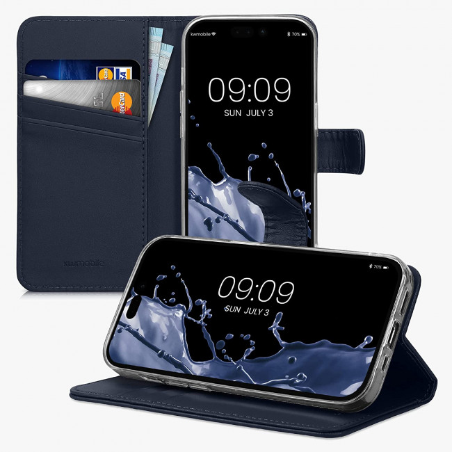 KW iPhone 14 Pro Θήκη Πορτοφόλι Stand - Dark Blue - 59214.17