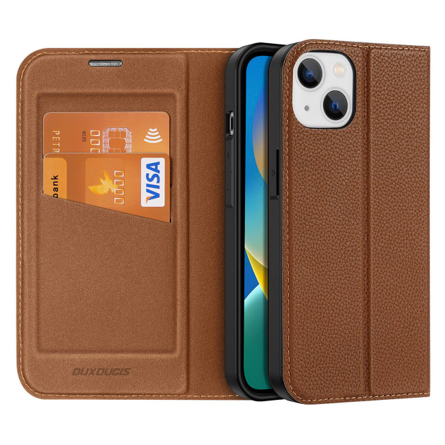 Dux Ducis iPhone 14 Skin X2 Flip Stand Case Θήκη Βιβλίο - Brown