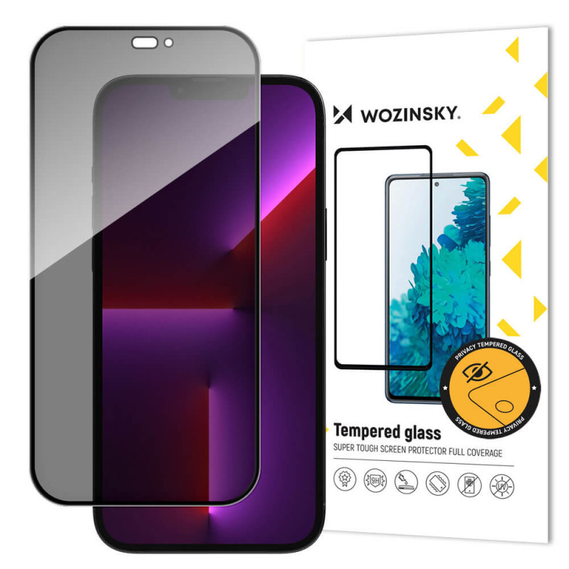 Wozinsky iPhone 14 Pro 9H Anti-Spy Full Screen Full Glue Tempered Glass Αντιχαρακτικό Γυαλί Οθόνης - Black