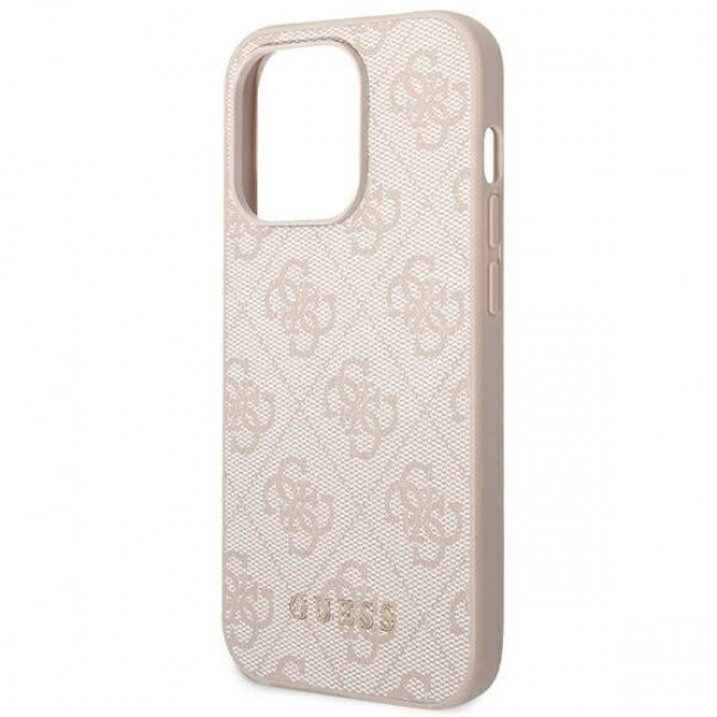 Guess iPhone 14 Pro - 4G Metal Gold Logo Σκληρή Θήκη με Επένδυση Συνθετικού Δέρματος - Pink - GUHCP14LG4GFPI