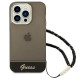 Guess iPhone 14 Pro Pearl Strap Σκληρή Θήκη με Πλαίσιο Σιλικόνης και Λουράκι - Black / Pearl / Semi Clear - GUHCP14LHGCOHK