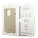 Guess iPhone 14 Pro Glitter Script Σκληρή Θήκη με Πλαίσιο Σιλικόνης - Gold - GUHCP14LHGGSHD