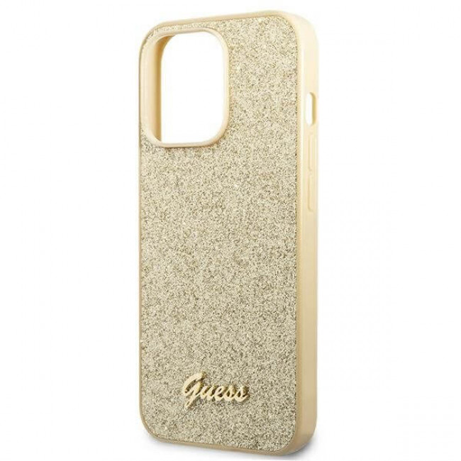 Guess iPhone 14 Pro Glitter Script Σκληρή Θήκη με Πλαίσιο Σιλικόνης - Gold - GUHCP14LHGGSHD