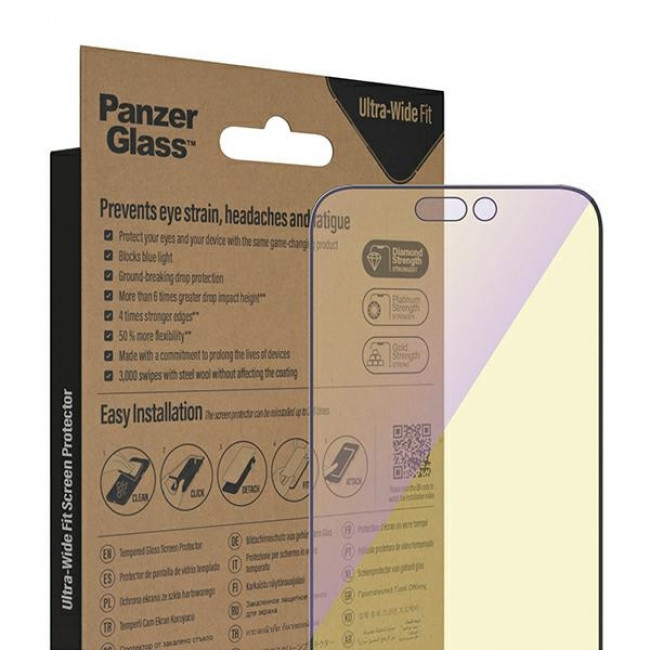 PanzerGlass iPhone 14 Pro Max Ultra-Wide Fit Anti-Blue Light Antibacterial Easy Aligner Full Screen Αντιχαρακτικό Γυαλί Οθόνης - Black