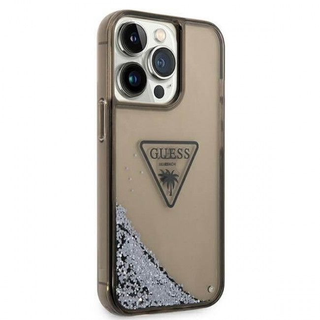 Guess iPhone 14 Pro Palm Liquid Glitter Σκληρή Θήκη με Πλαίσιο Σιλικόνης - Black - GUHCP14LLFCTPK