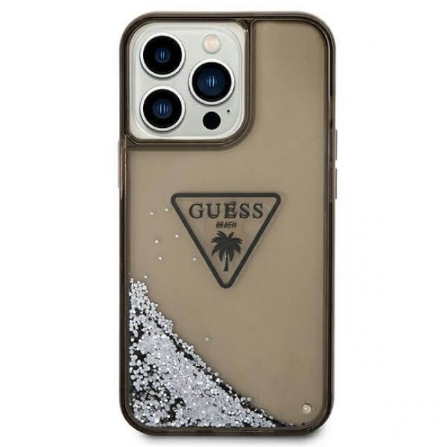 Guess iPhone 14 Pro Palm Liquid Glitter Σκληρή Θήκη με Πλαίσιο Σιλικόνης - Black - GUHCP14LLFCTPK