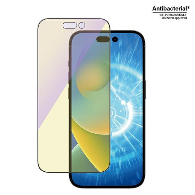 PanzerGlass iPhone 14 Pro Ultra-Wide Fit Anti-Blue Light Antibacterial Easy Aligner Full Screen Αντιχαρακτικό Γυαλί Οθόνης - Black