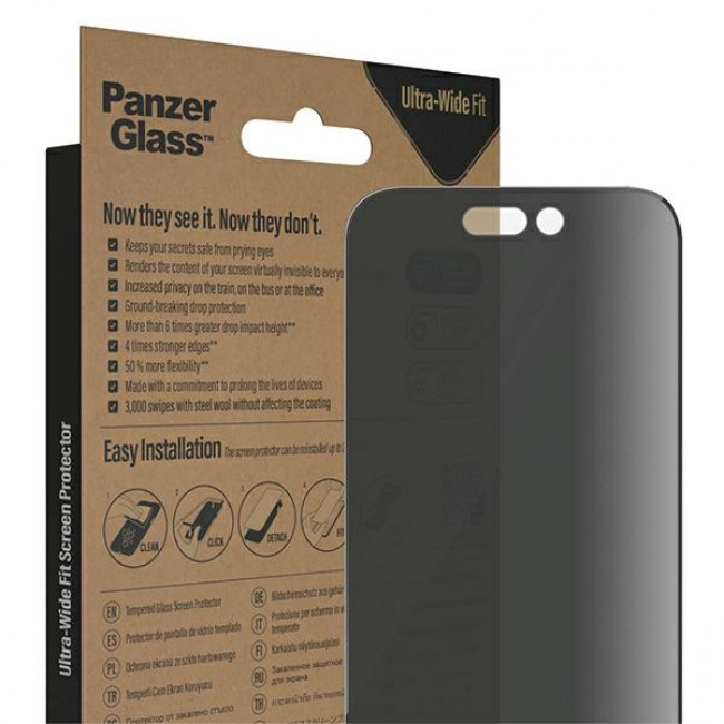 PanzerGlass iPhone 14 Pro Ultra-Wide Fit Privacy Antibacterial Easy Aligner Full Screen Αντιχαρακτικό Γυαλί Οθόνης - Black