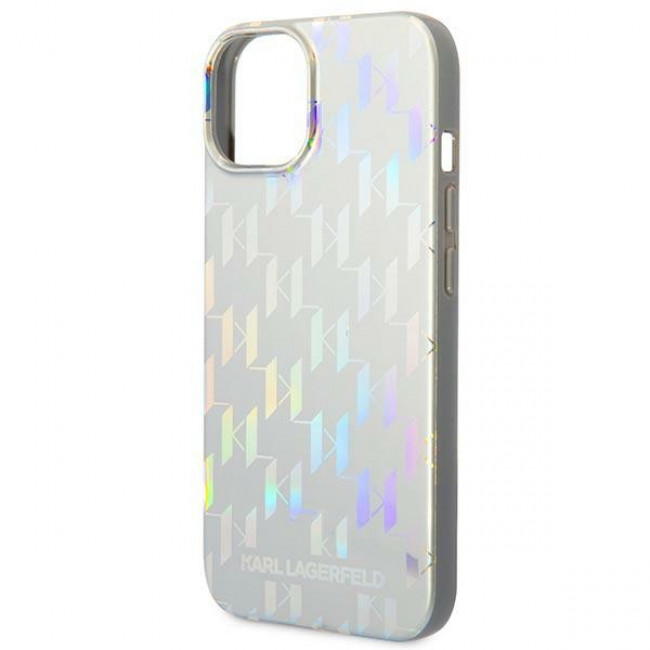 Karl Lagerfeld iPhone 14 - Iridescent Monogram Σκληρή Θήκη με Πλαίσιο Σιλικόνης - Silver - KLHCP14SLGMMSV3