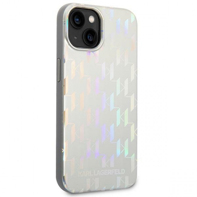 Karl Lagerfeld iPhone 14 - Iridescent Monogram Σκληρή Θήκη με Πλαίσιο Σιλικόνης - Silver - KLHCP14SLGMMSV3