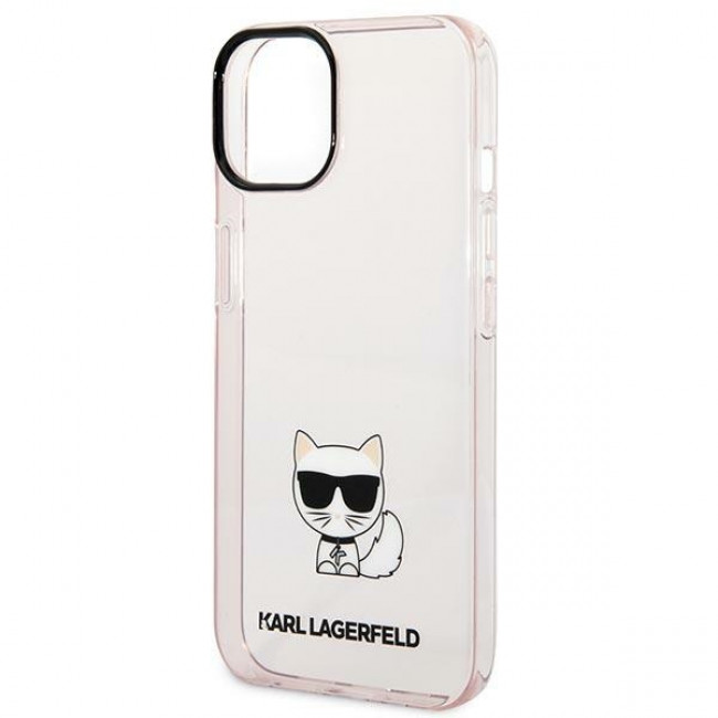 Karl Lagerfeld iPhone 14 - Choupette Body Σκληρή Θήκη με Πλαίσιο Σιλικόνης - Pink / Διάφανη - KLHCP14SCTTRI