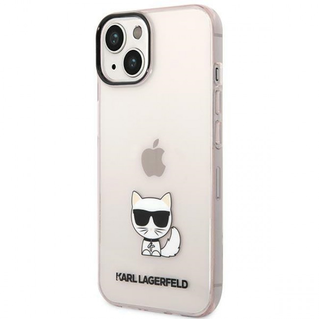 Karl Lagerfeld iPhone 14 - Choupette Body Σκληρή Θήκη με Πλαίσιο Σιλικόνης - Pink / Διάφανη - KLHCP14SCTTRI