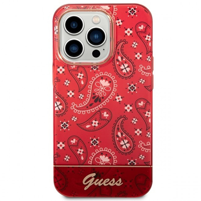 Guess iPhone 14 Pro Bandana Paisley Σκληρή Θήκη με Πλαίσιο Σιλικόνης - Red - GUHCP14LHGBNHR