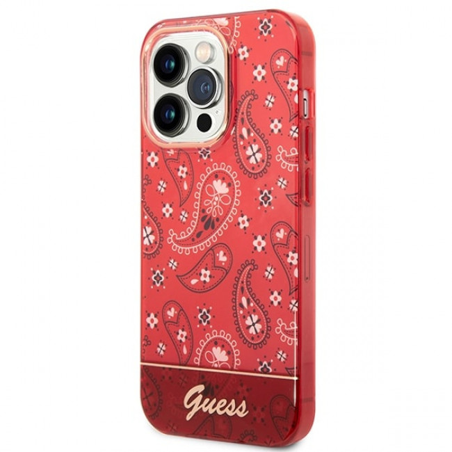 Guess iPhone 14 Pro Bandana Paisley Σκληρή Θήκη με Πλαίσιο Σιλικόνης - Red - GUHCP14LHGBNHR