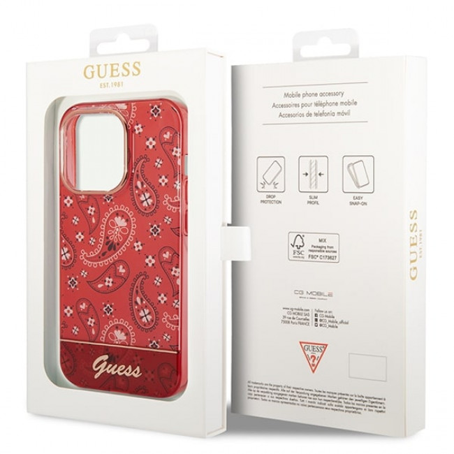 Guess iPhone 14 Pro Bandana Paisley Σκληρή Θήκη με Πλαίσιο Σιλικόνης - Red - GUHCP14LHGBNHR